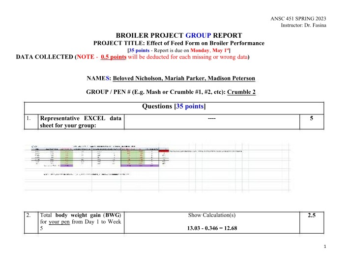 Broiler Performance Group Report - Effect of Feed Form