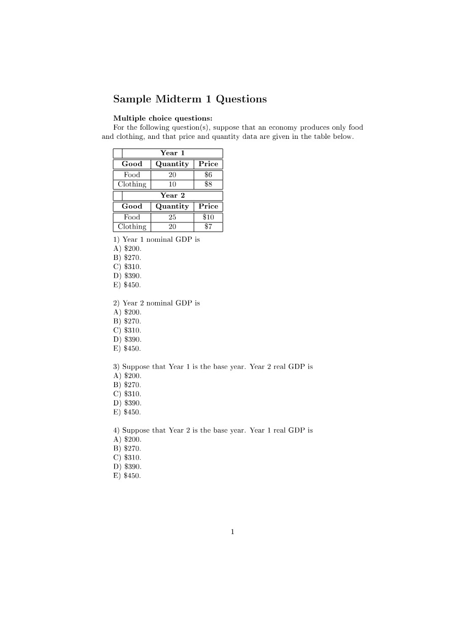 Sample Midterm 1 - Practice Questions