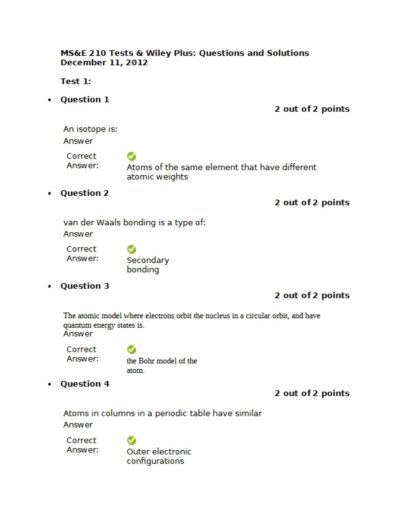 First Examination for Materials Science