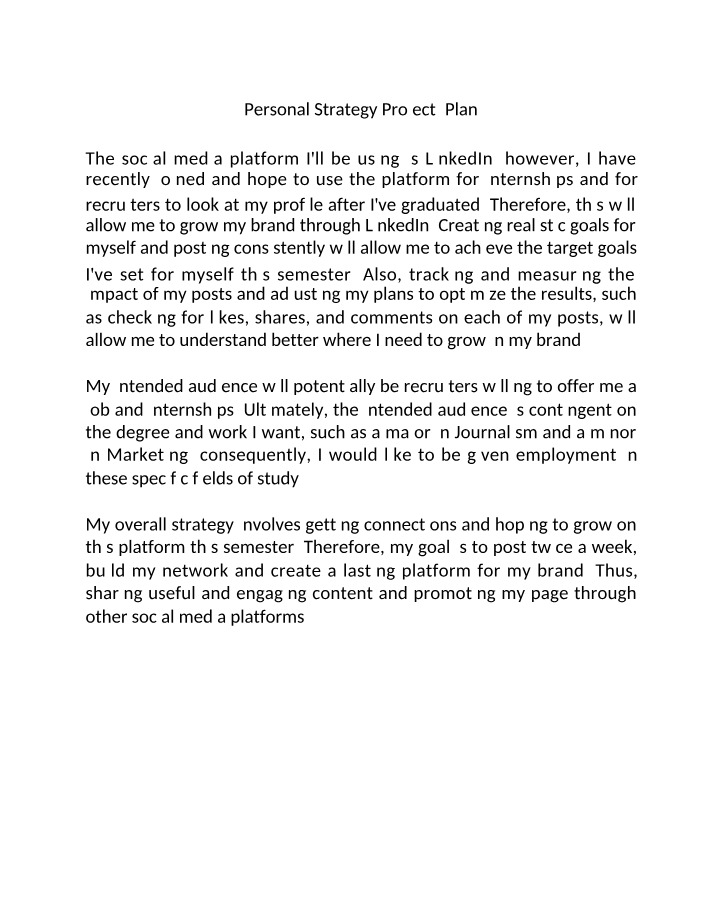 Project Plan for Personal Strategy