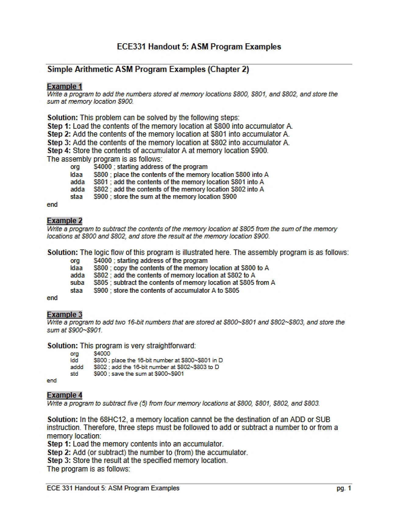 Handout 5 Assembly Program Examples