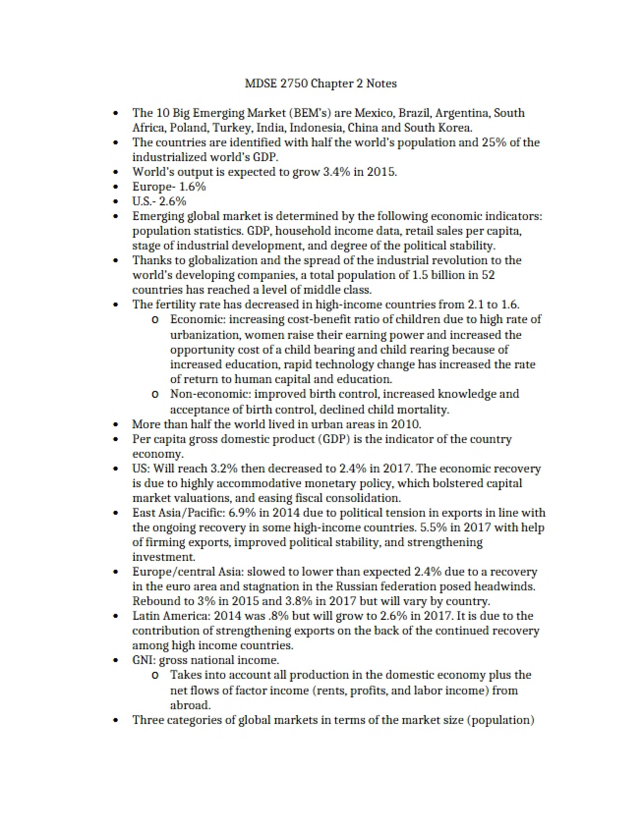 Ten Major Emerging Markets