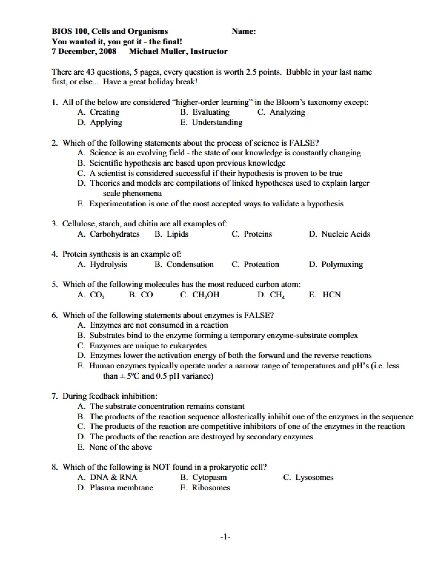 Cells and Organisms Course Overview