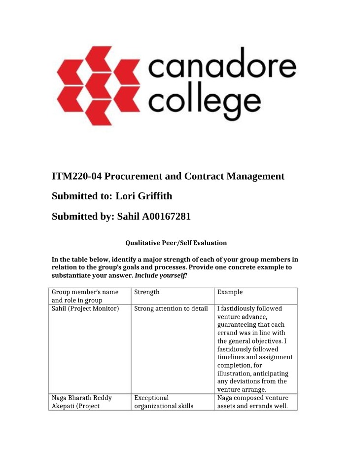 Peer and Self Evaluation - Qualitative