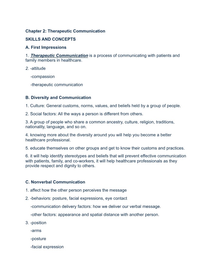 Therapeutic Communication, Diversity, and Behavior