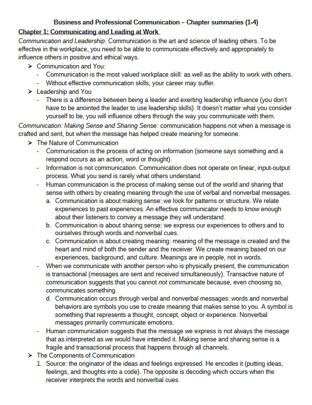 Leading and Communicating at Work (Ch 1) - Business And Professional Communication