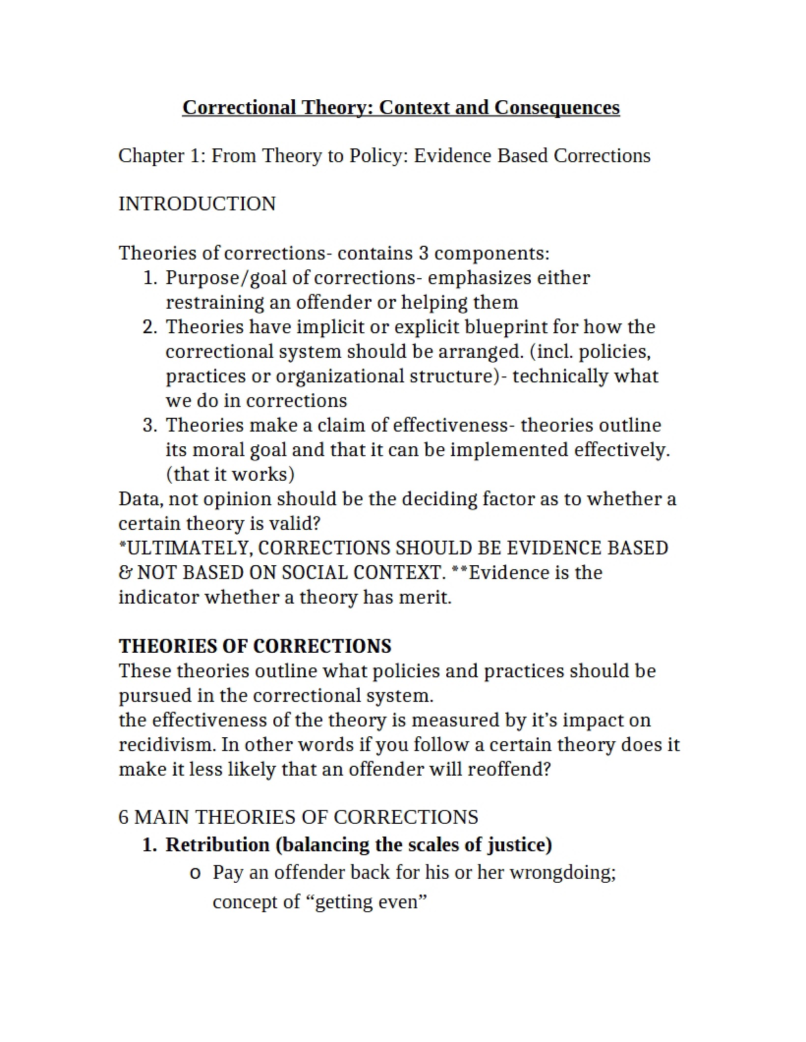 Correctional Theory Consequences and Context
