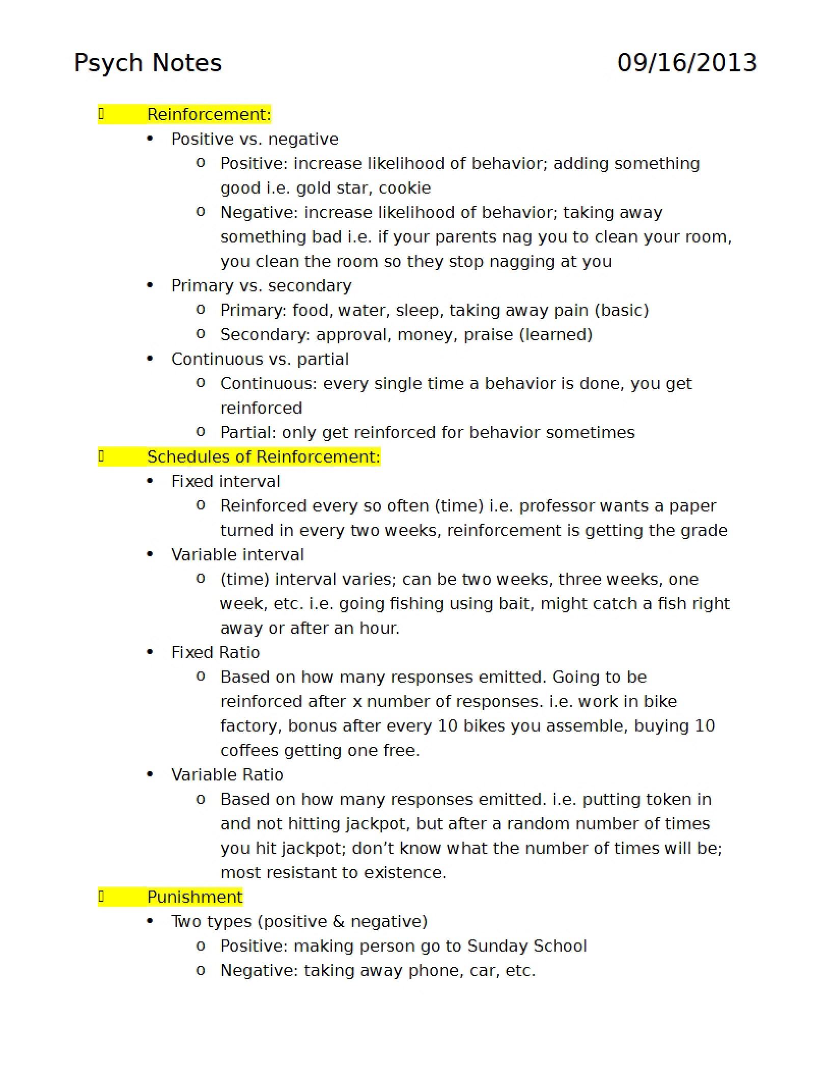 Psychology Class Notes Sept 16