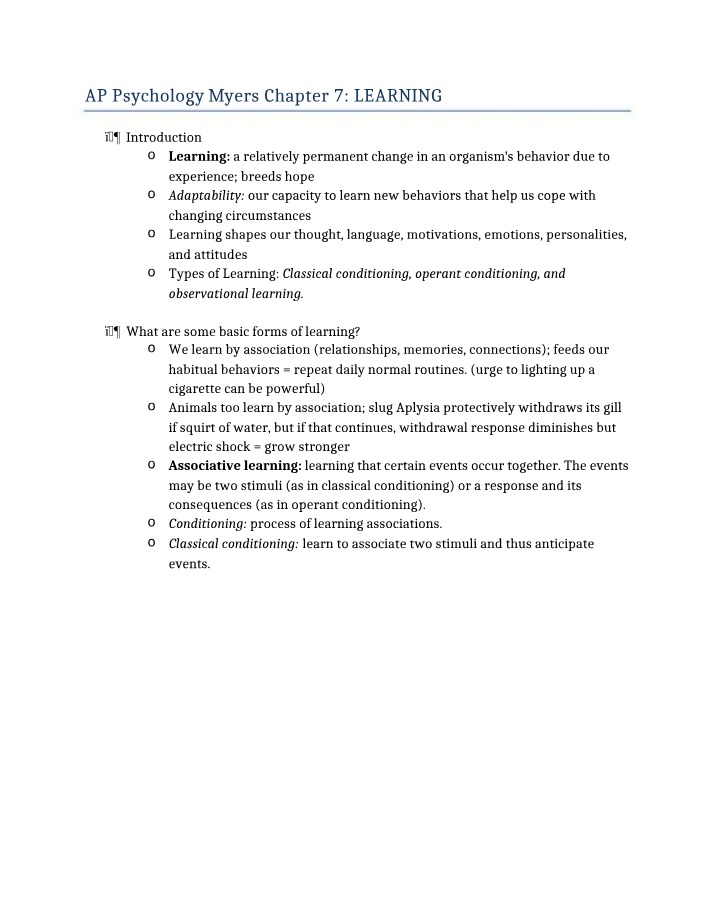 Myers Chapter 7 - Learning (AP Psychology)