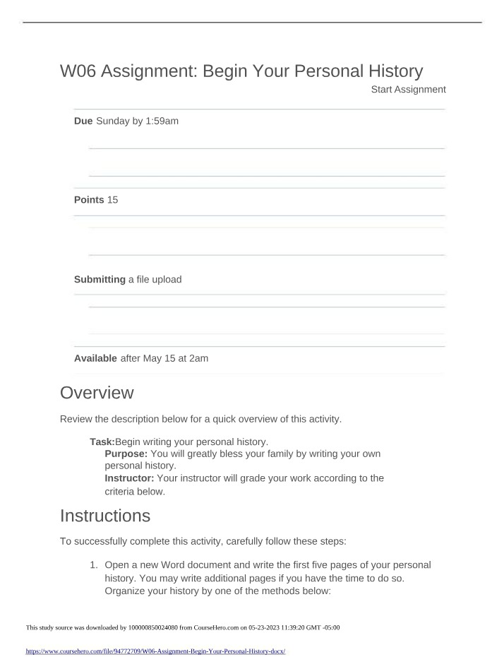 W06 Assignment - Personal History