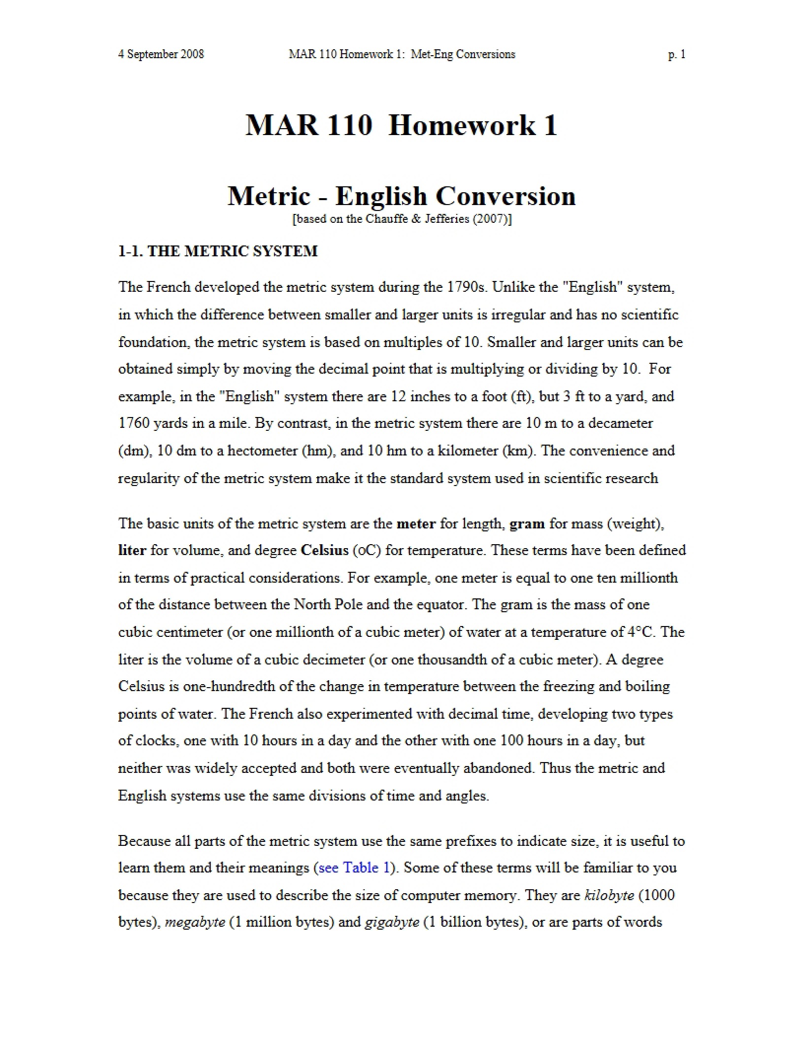 Conversion Metric to English