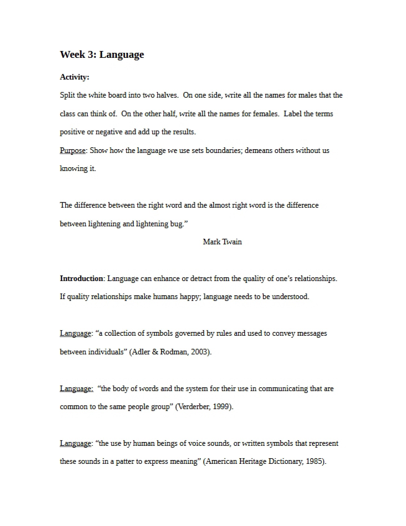 Notes on Language