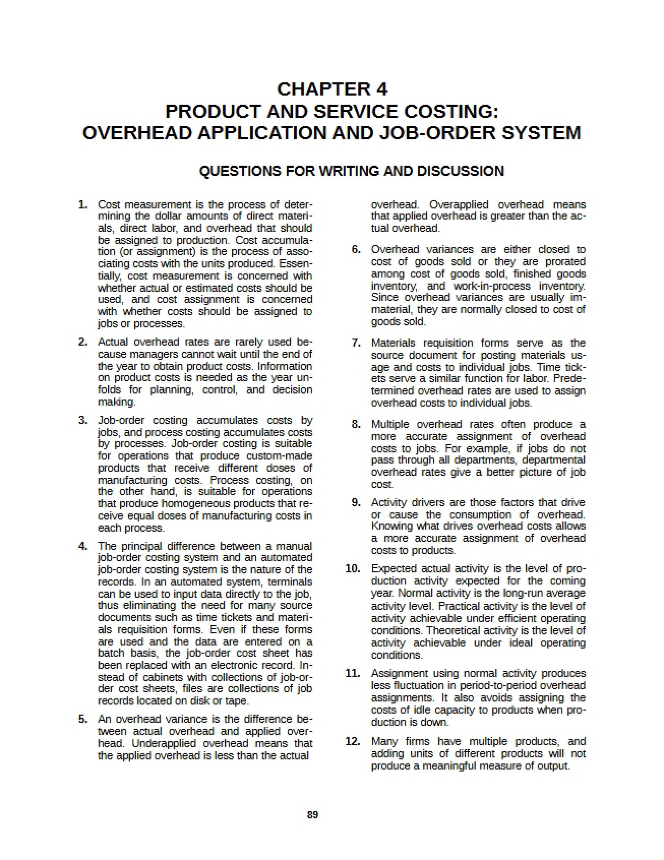 Costing for Products and Services II