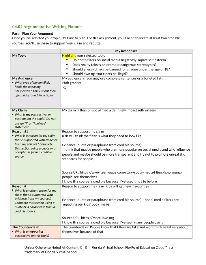 4.02 Worksheet - Argumentative Writing