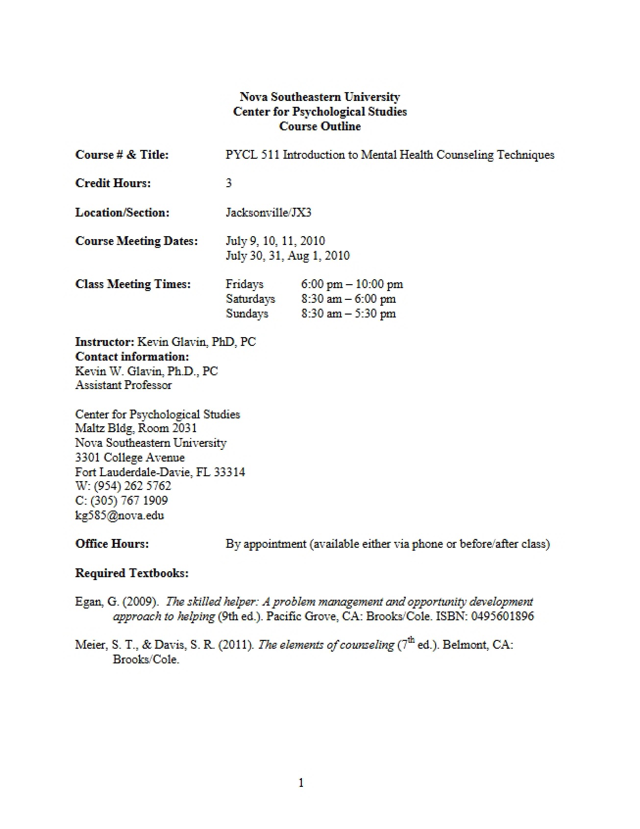 Counseling Techniques Course Outline