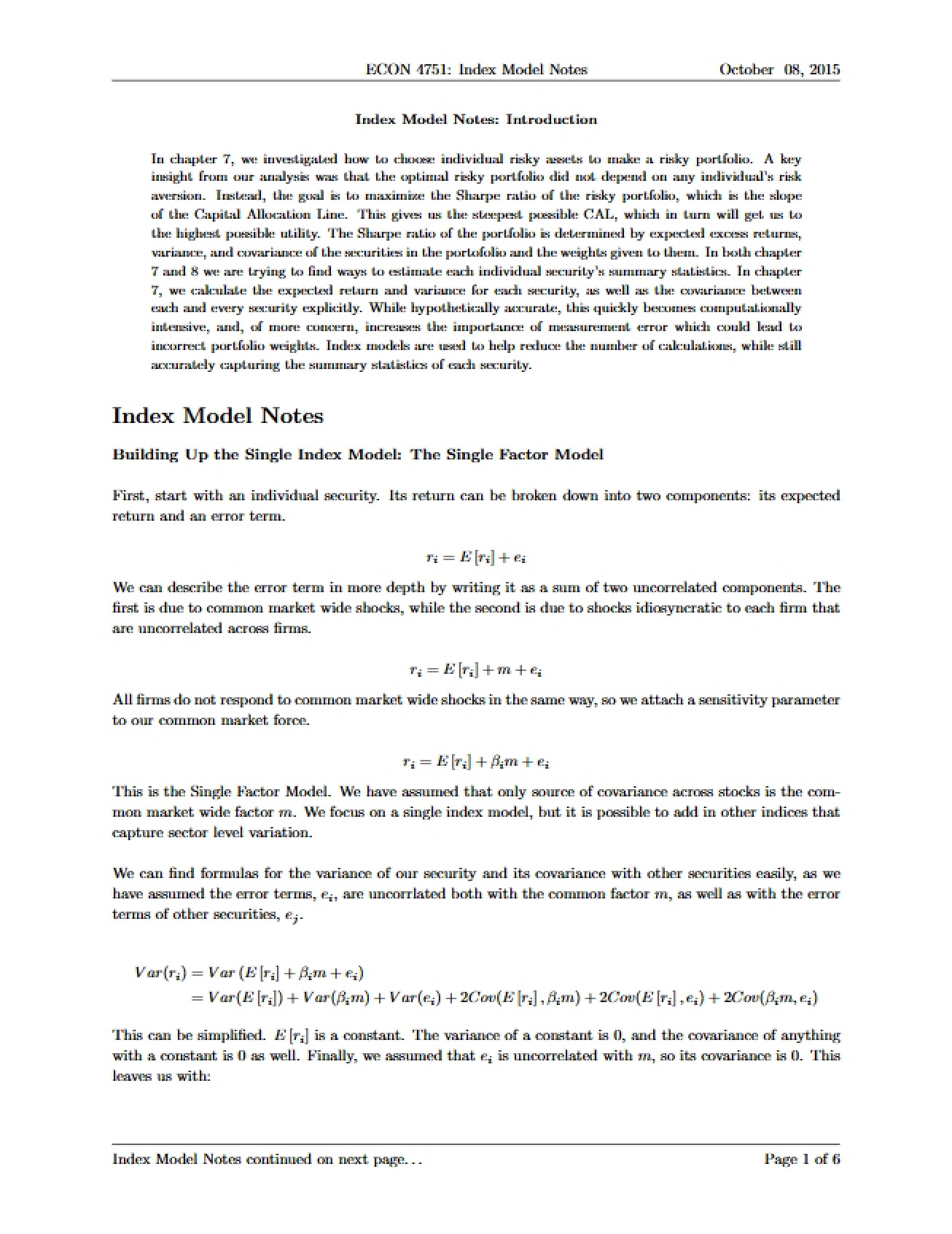 Notes on Index Models