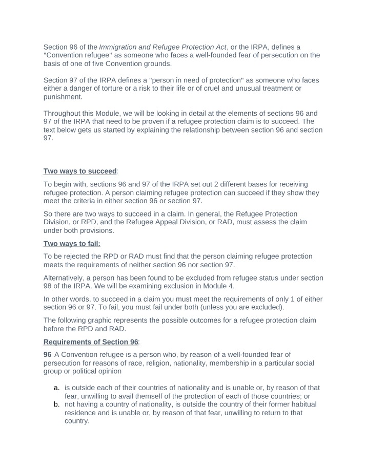 Sections 96 and 97 of the Immigration and Refugee Protection Act