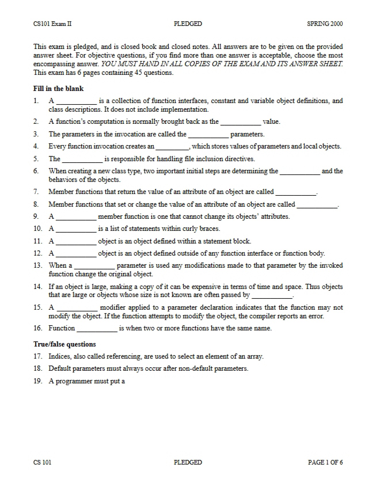 Pledged Exam Two