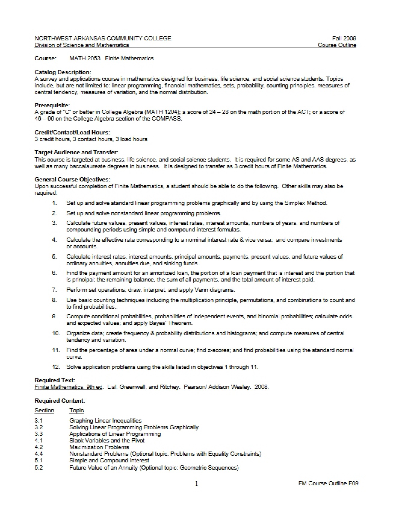 Finite Mathematics Study Notes