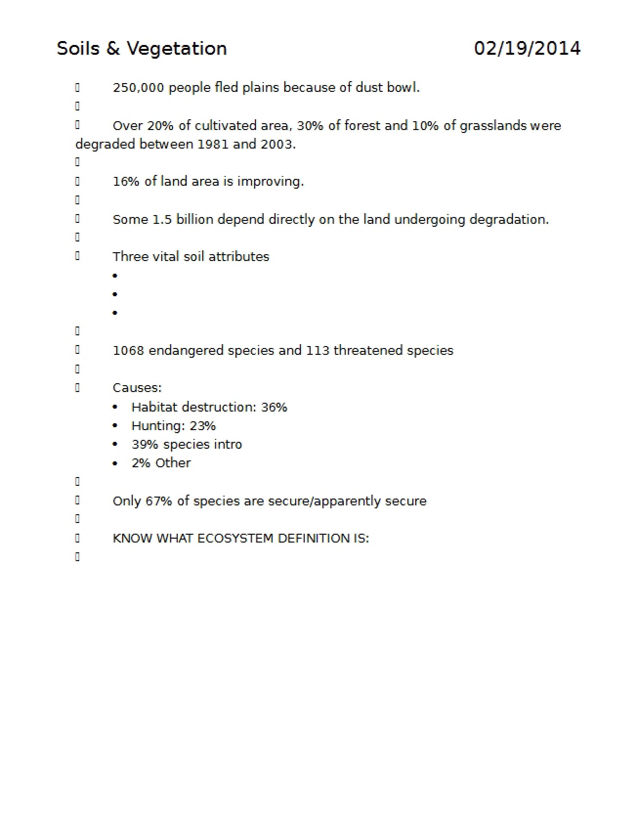 Soils and Vegetation from February 18, 2014