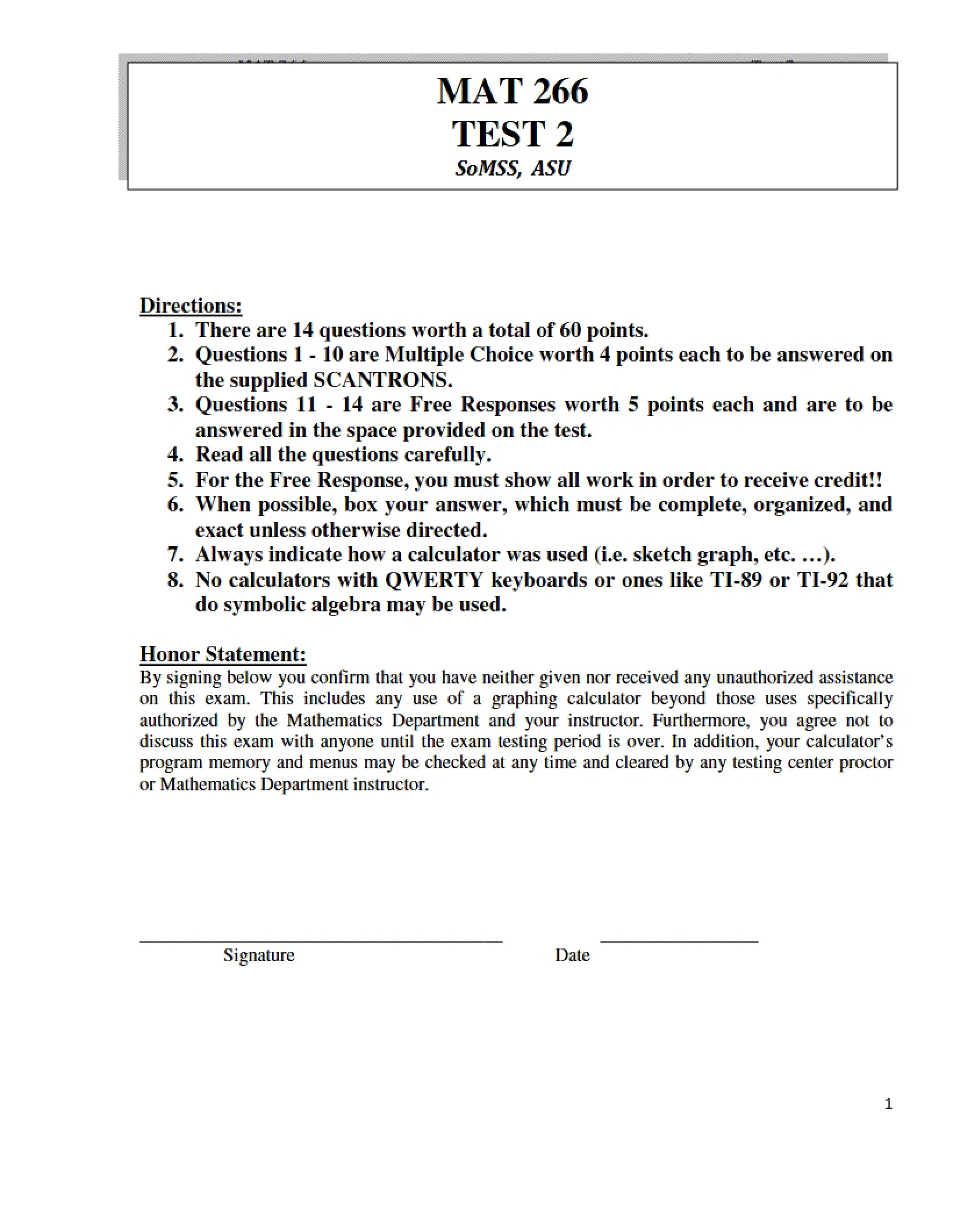 Calculus for Engineers II Exam 2