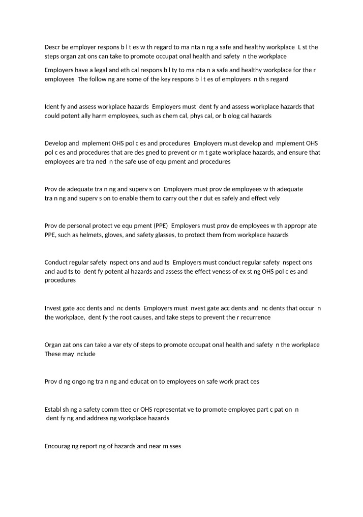 Employer Responsibilities in Workplace Safety and Health