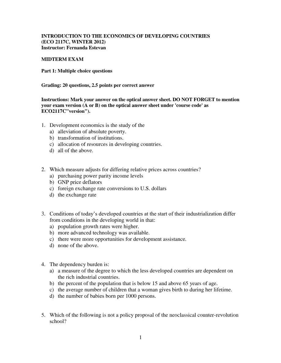 ECO2117 - Economics of Developing Countries Document