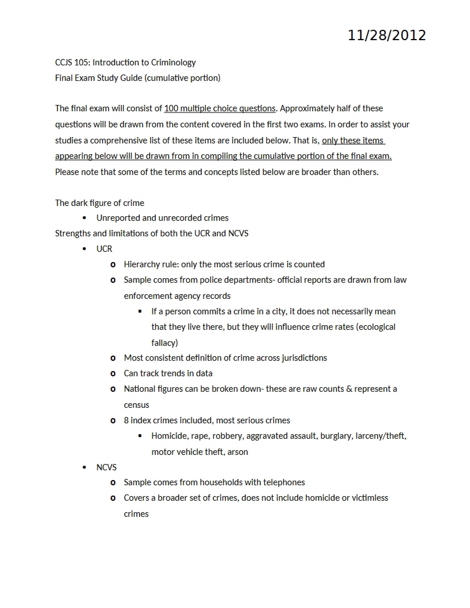 Summary Guide for the Cumulative Final Exam