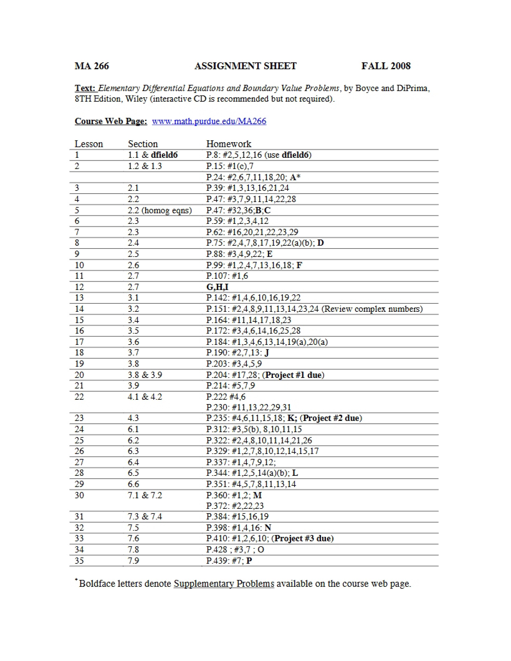 Diff Eq Assignment Sheet