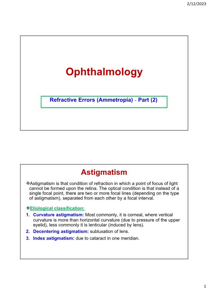 Refractive Errors in Ophthalmology - Part 2