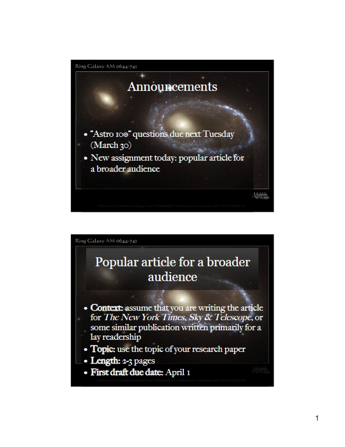 Writing About Astronomy Lecture Notes