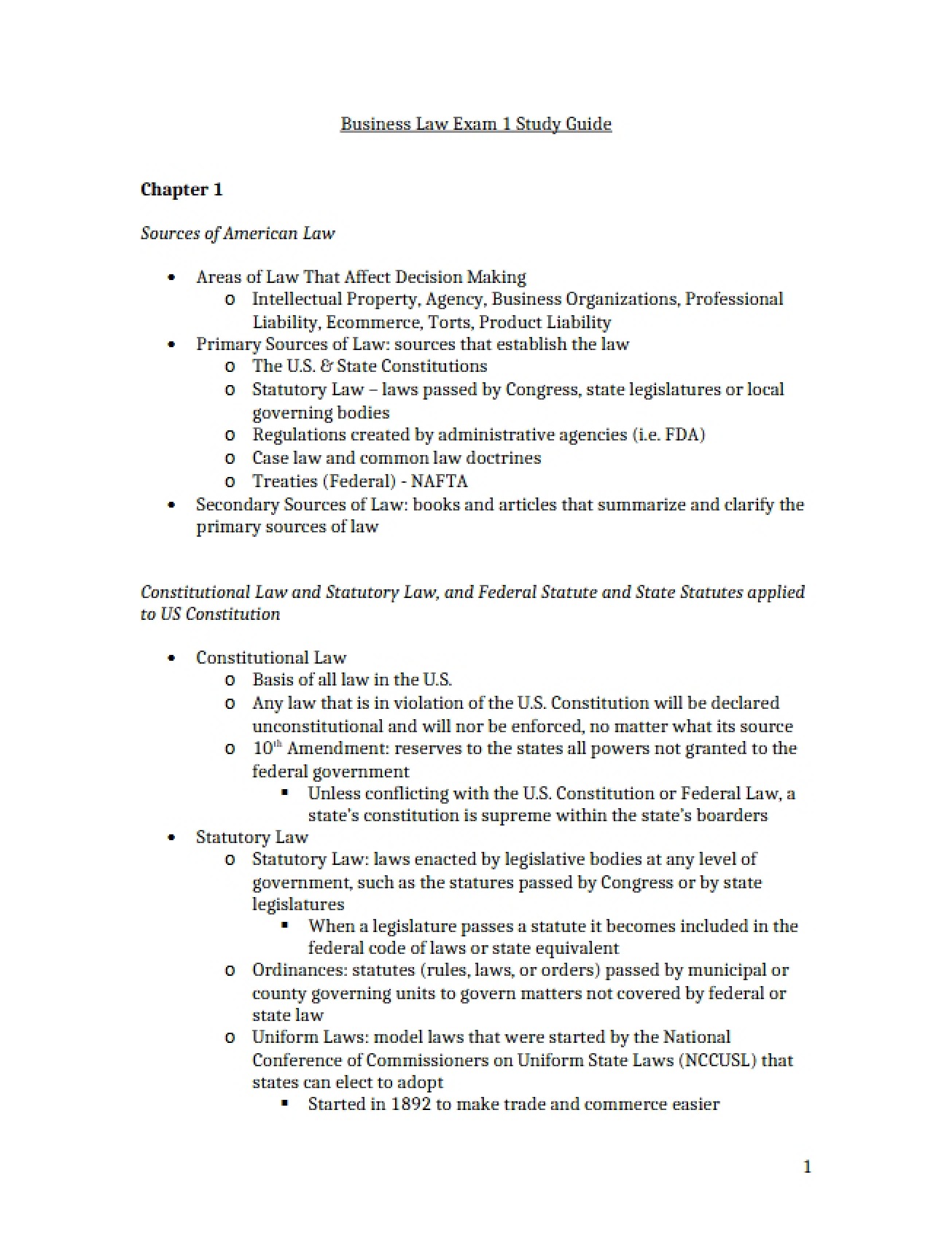 Study Guide for Exam One