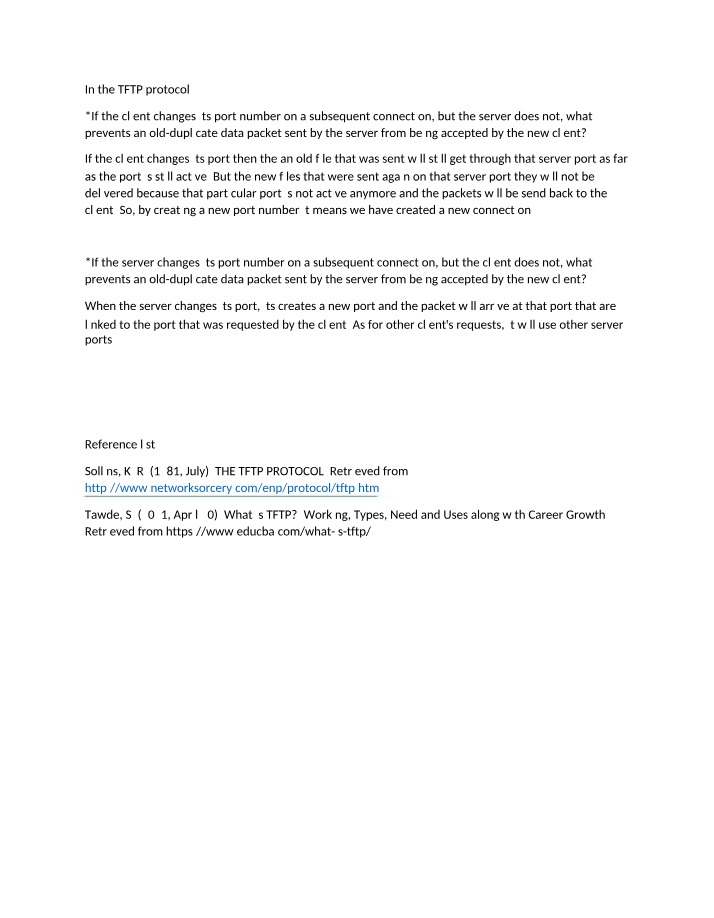 TFTP Protocol - Preventing Old-Duplicate Data