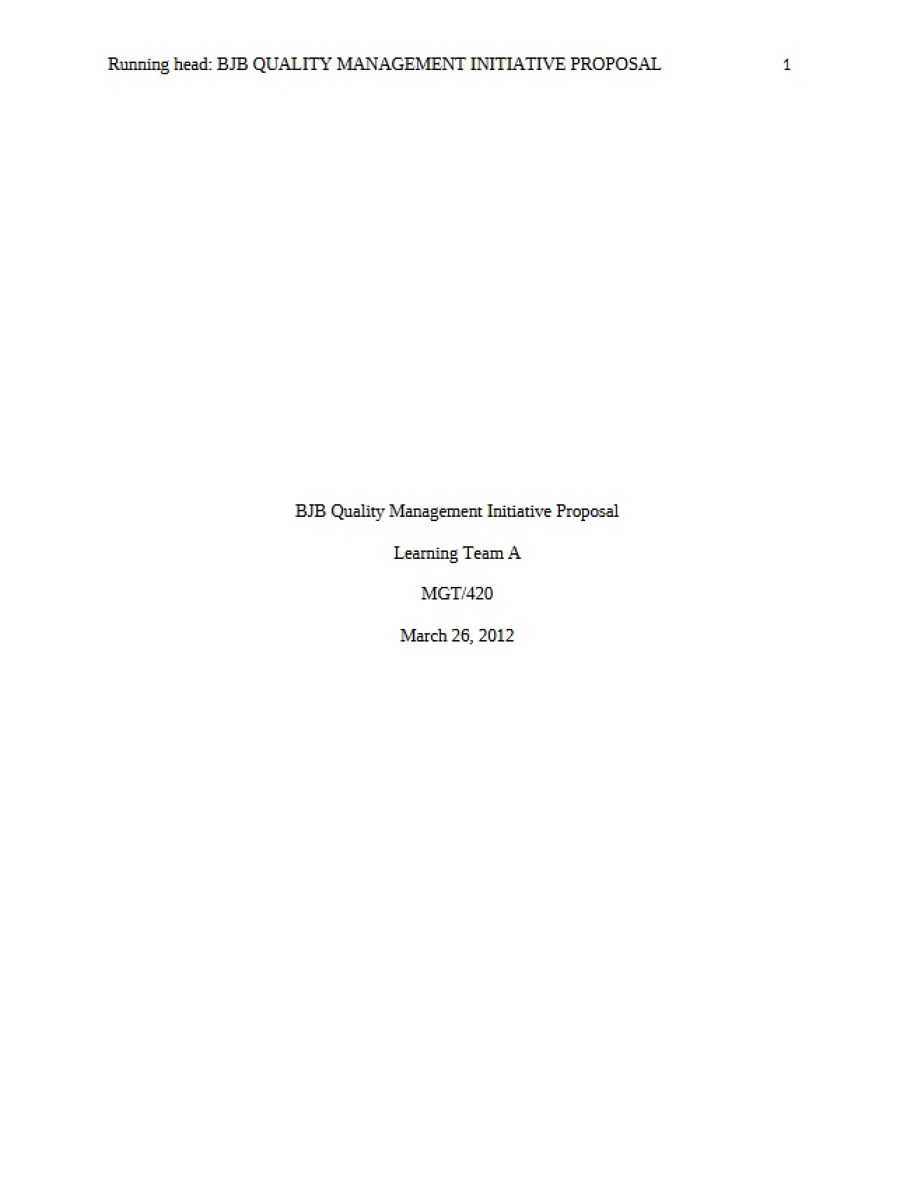BJB Proposal for Quality Management