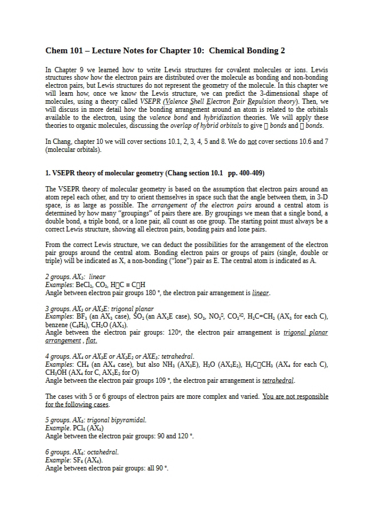 Chapter Ten Lecture Notes