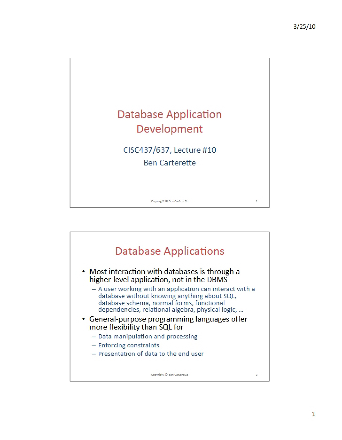 Development of Database Applications
