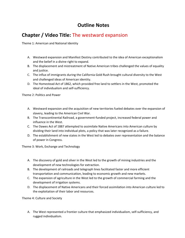 Notes on Westward Expansion and Transforming American Society