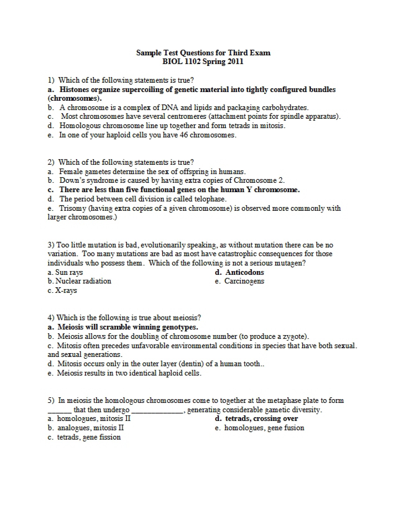 Sample Test Questions for the Third Exam