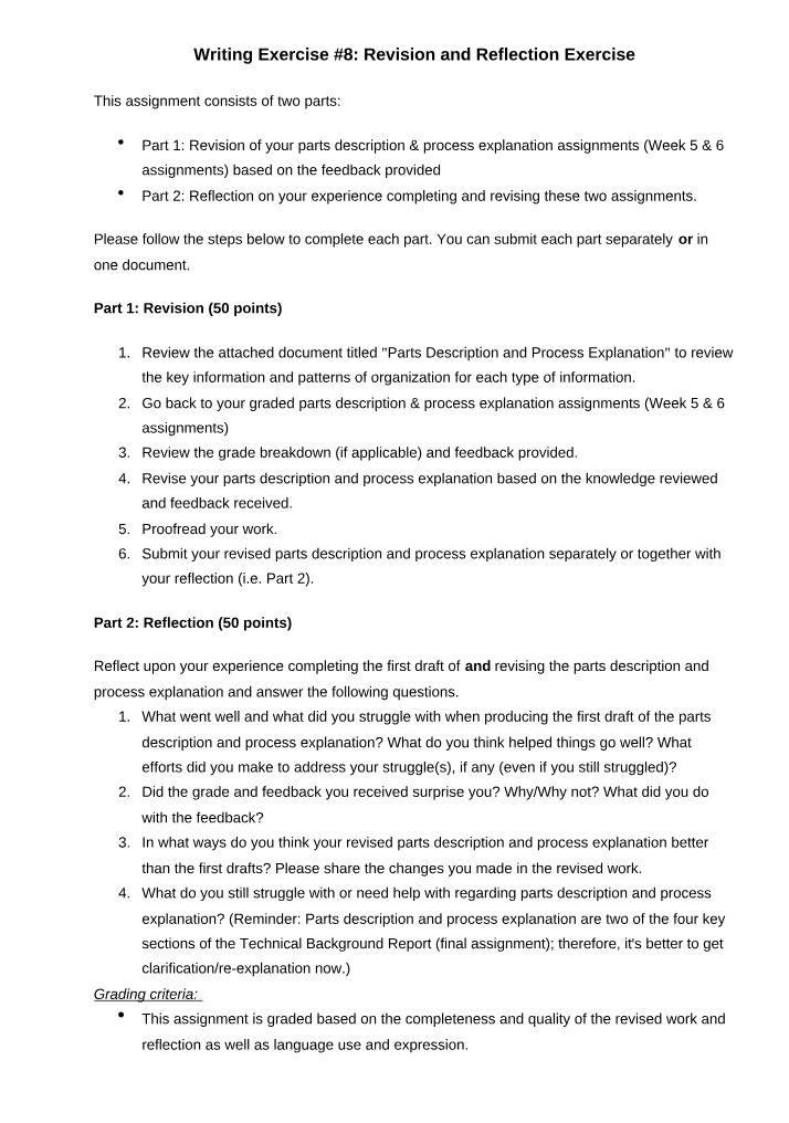 Revision and Reflection - Writing Exercise #8