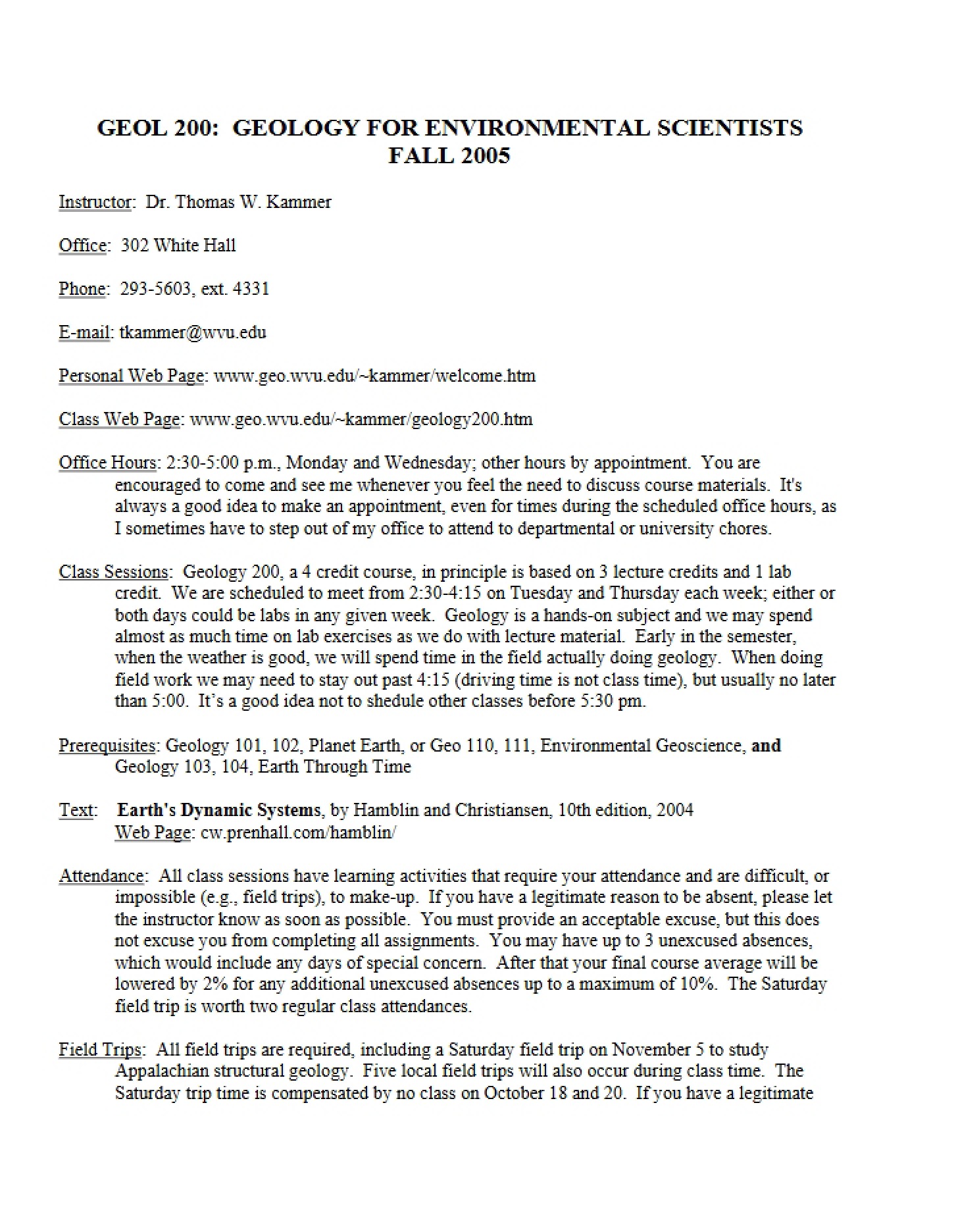 Course Requirements Syllabus