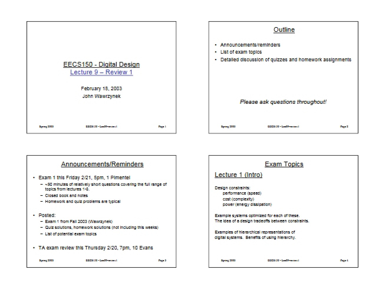 Review Session 1 (Lecture 9)