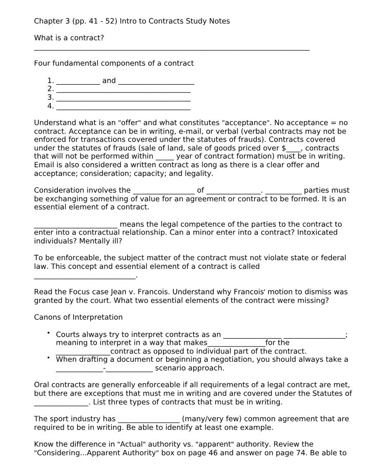 Intro to Contracts - SPAD382 Study Notes