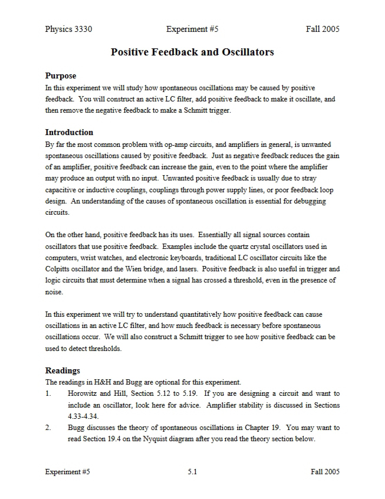 Oscillators and Positive Feedback (First Instance)