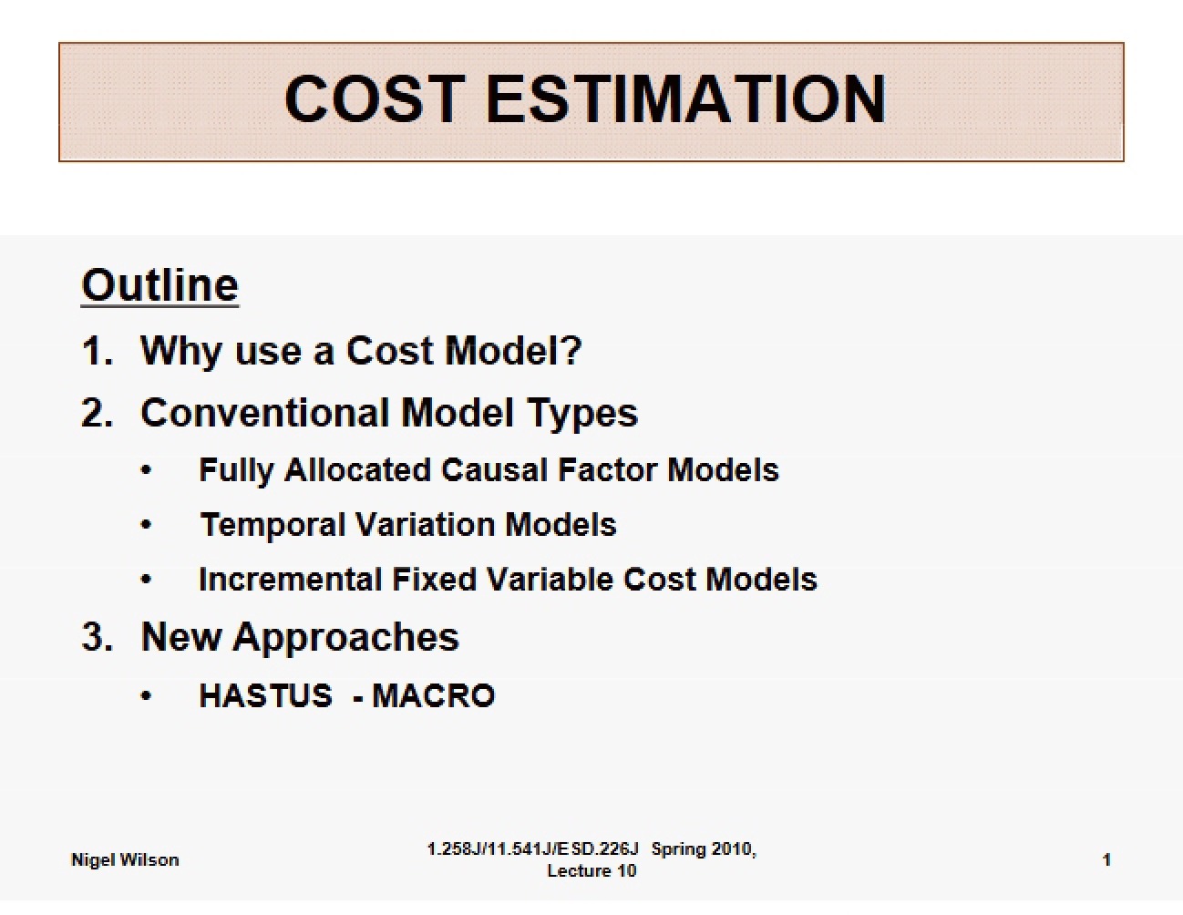 Estimation of Cost