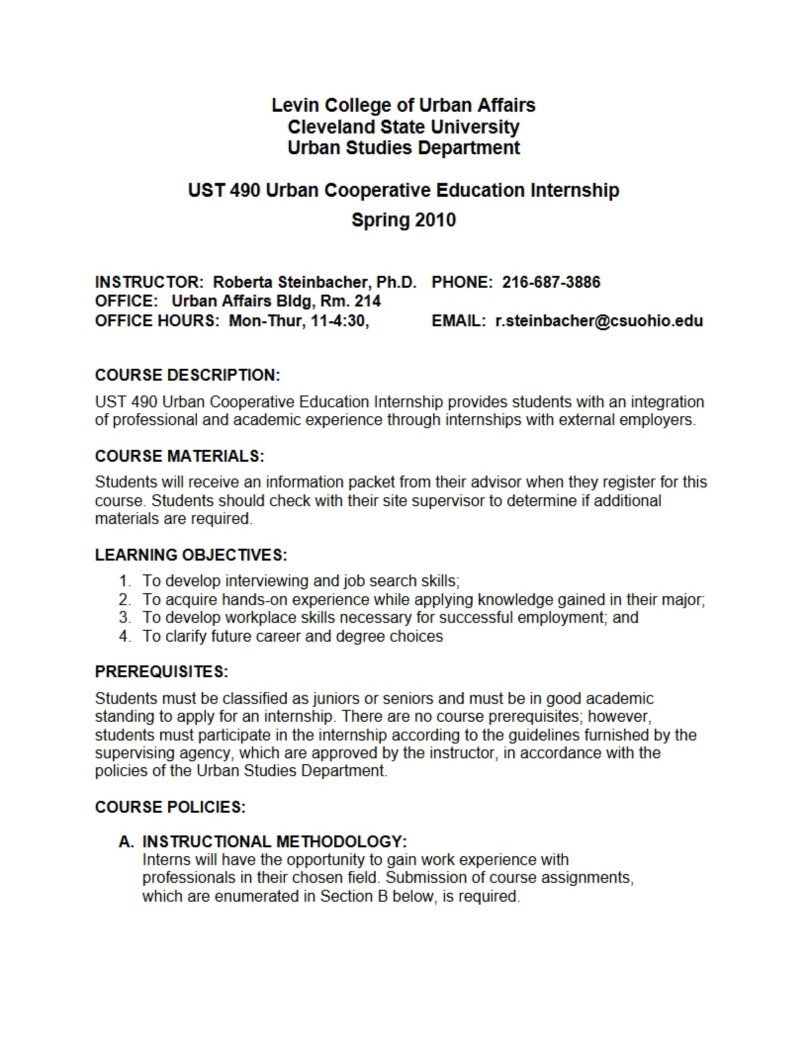 Syllabus for Urban Internship