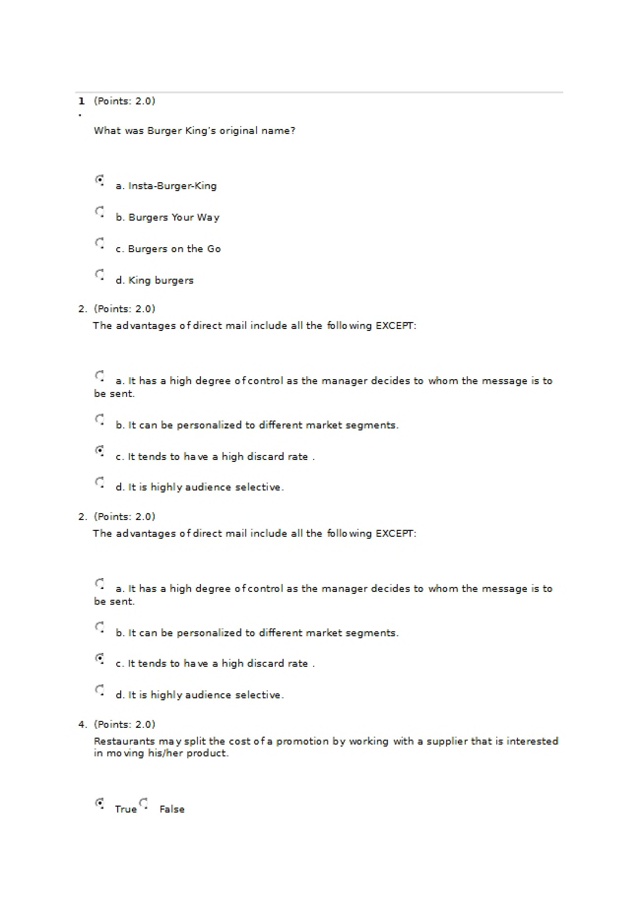 Restaurant Operations Quiz 5