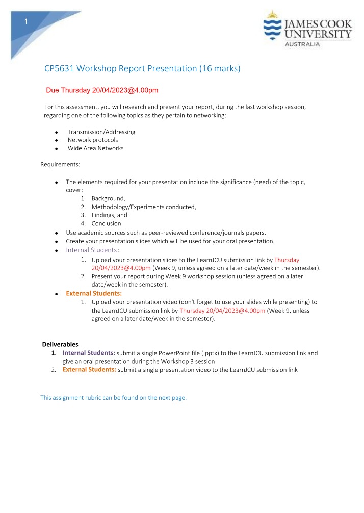 Workshop Report Presentation - CP5631