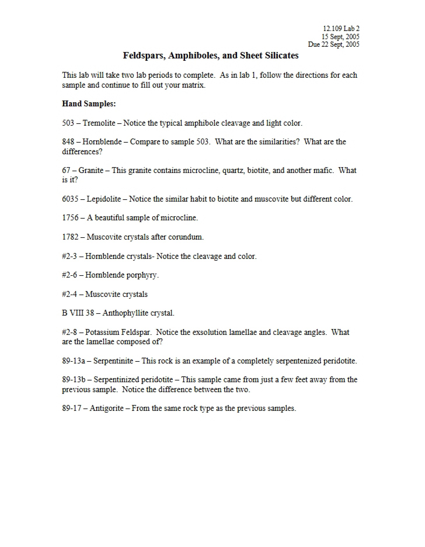 Sheet Silicates, Amphiboles, and Feldspars
