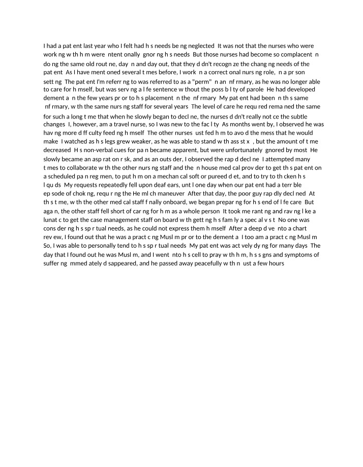 Recognizing Neglected Needs - A Nurse's Journey in Caring
