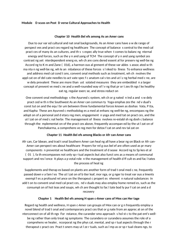Diverse Cultural Approaches to Health